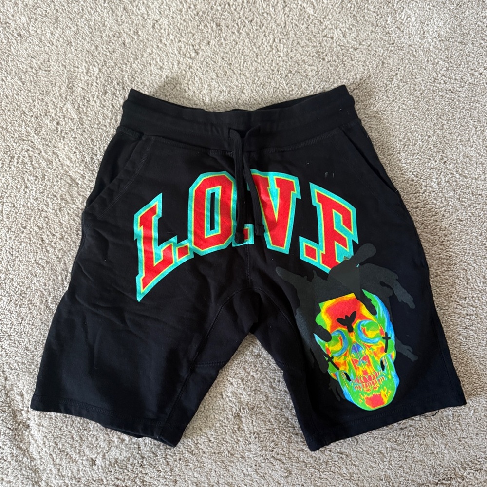 Love Black Athletic Shorts with Colorful Skull Design